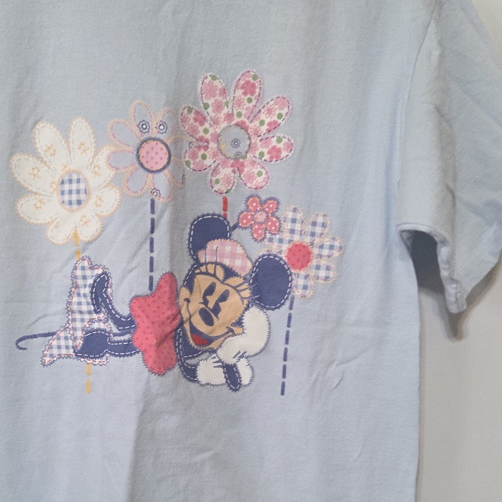 Vtg Disney Store Blue Short Sleeve Minnie Mouse W/Flowers Shirt Women Size Large View 2